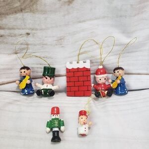 Vintage Wooden Mini Christmas Ornaments Santa Soldiers Musicians 1.5" 2"